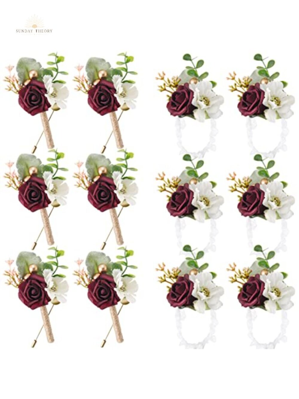 12 Pc Wrist Corsage Boutonniere Set Faux Rose Wedding Prom